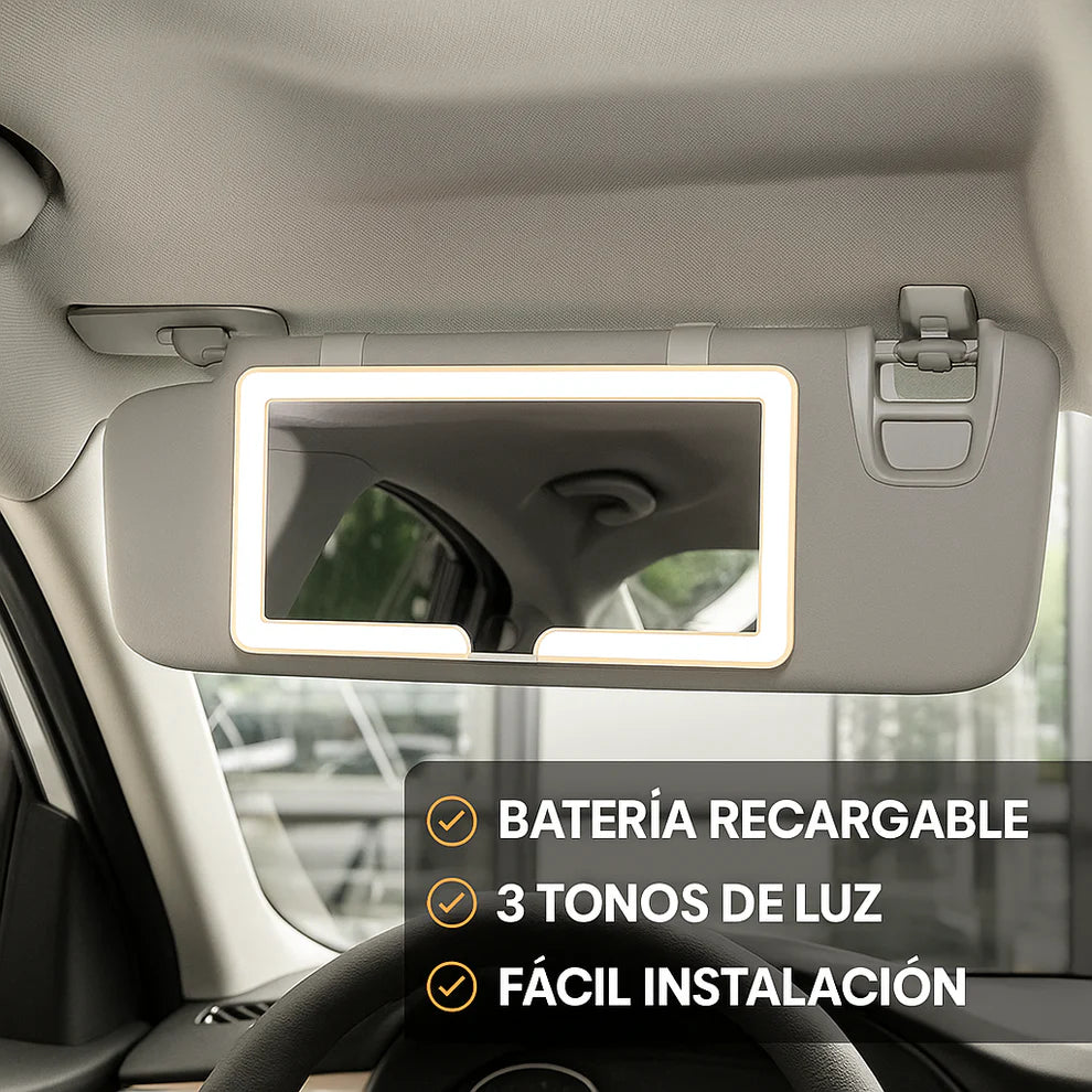 Espejo LED de Maquillaje para Carro - Recargable & de Lujo