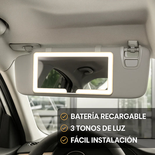 Espejo LED de Maquillaje para Carro - Recargable & de Lujo