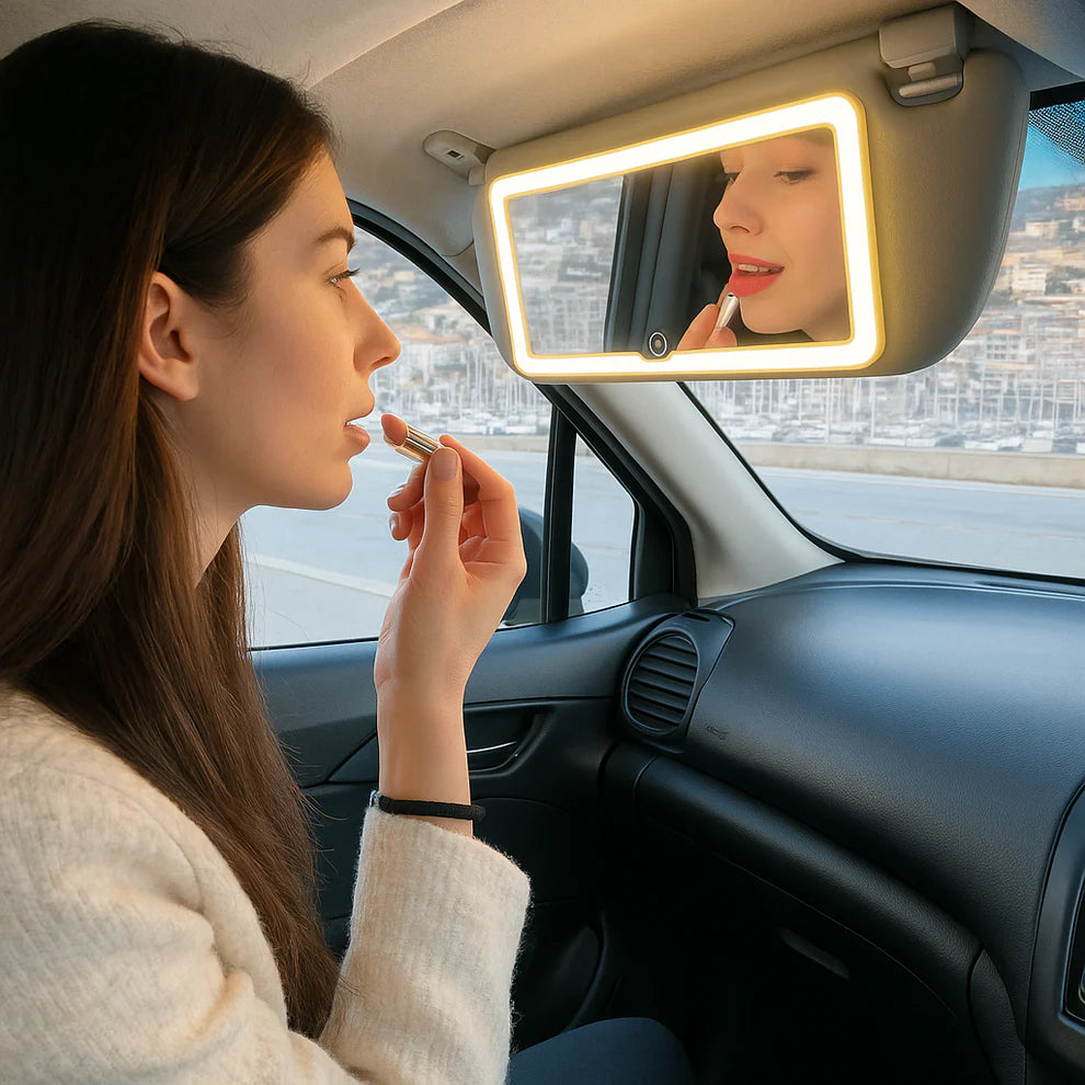 Espejo LED de Maquillaje para Carro - Recargable & de Lujo