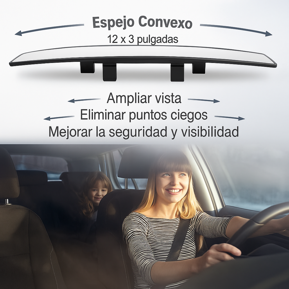 OptiMirror - Espejo retrovisor curvado amplio para coche